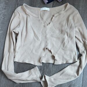 Altar'd State Beige Ribbed Crop Top